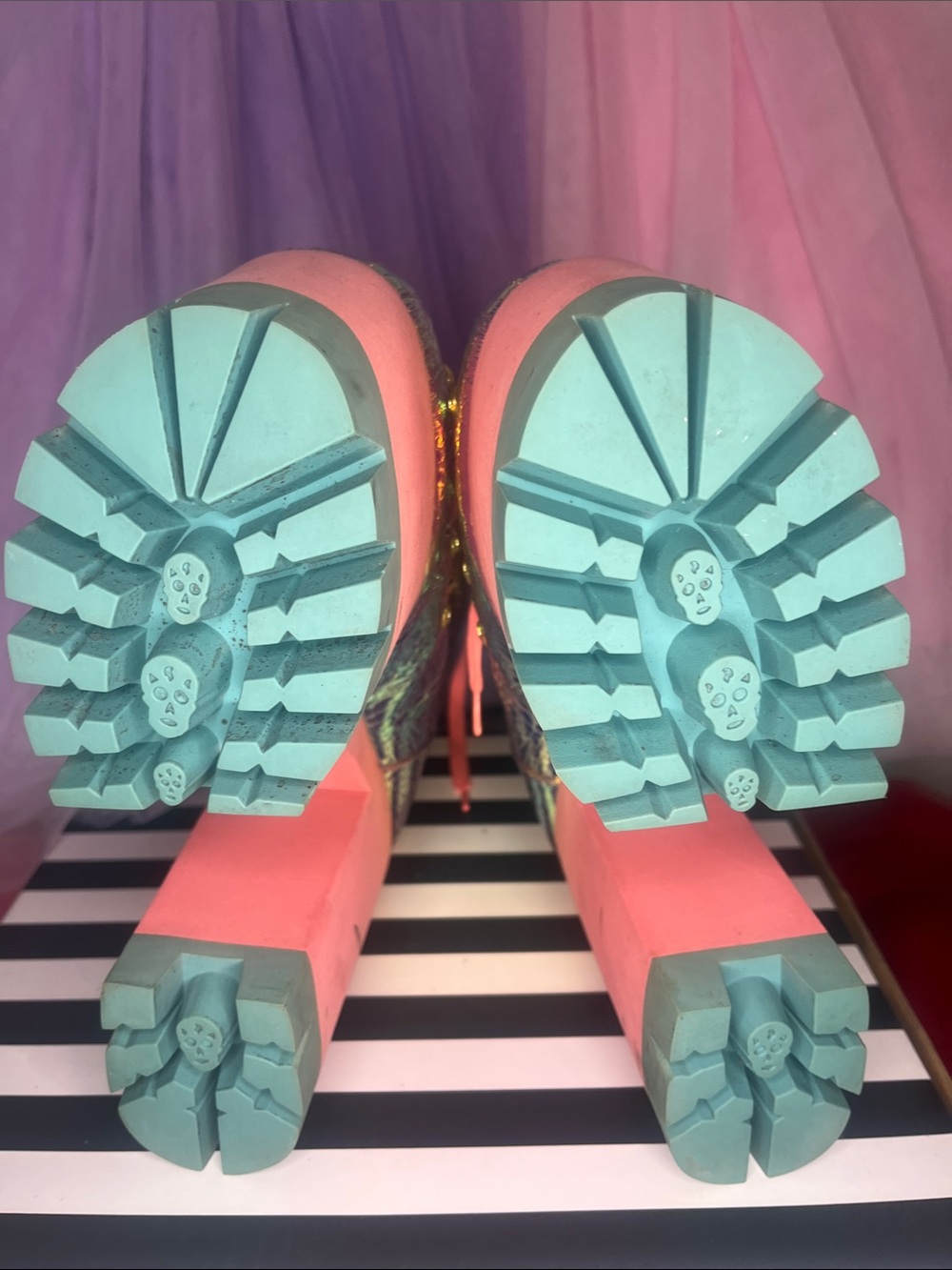 Iridescent Purple Platform Lace-Up Boots with Coral Laces - Picture 11 of 12